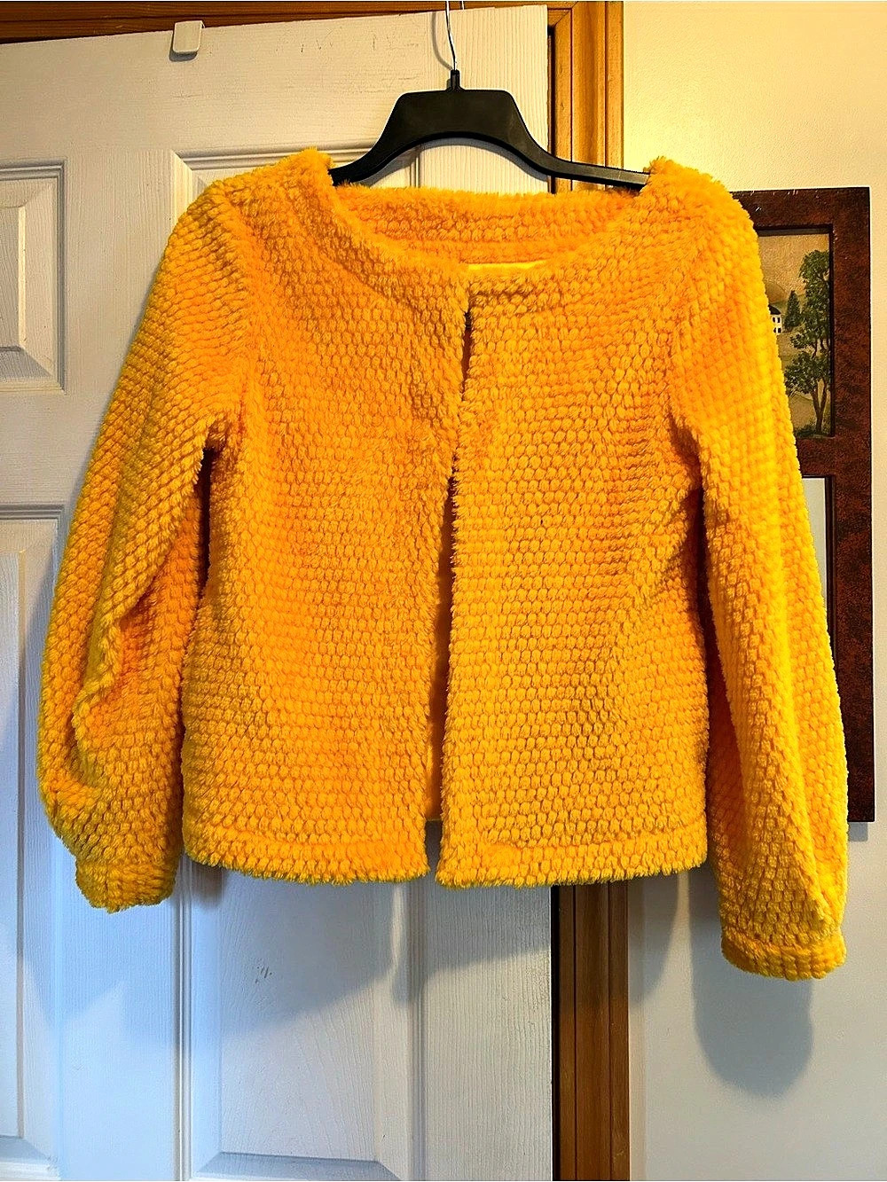 Dudley Stephens Kelly Puff Sleeve Cardigan Teddy Jacket Orange Medium